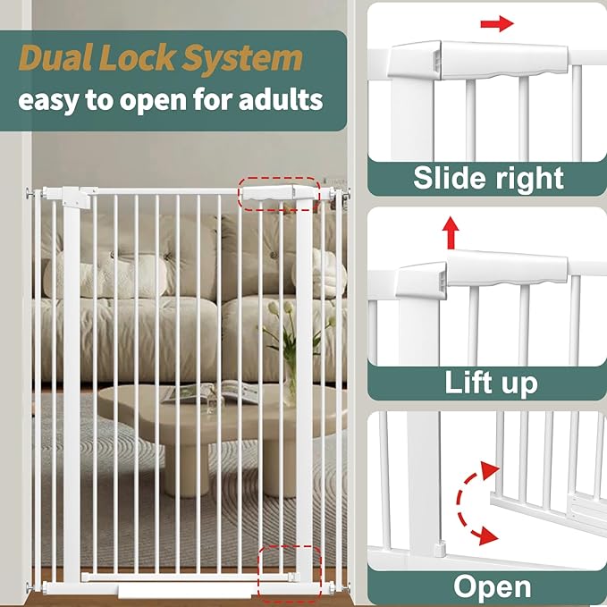 40.55" Tall, 34.05-45.86 Inch Wide, 1.37" Ultra Narrow Spacing Dog Pet Baby Gate Indoor for Doorway Hallway, Pressure Mounted 35 36 37 38 39 40 41 42 43 44 45 Inches Wide