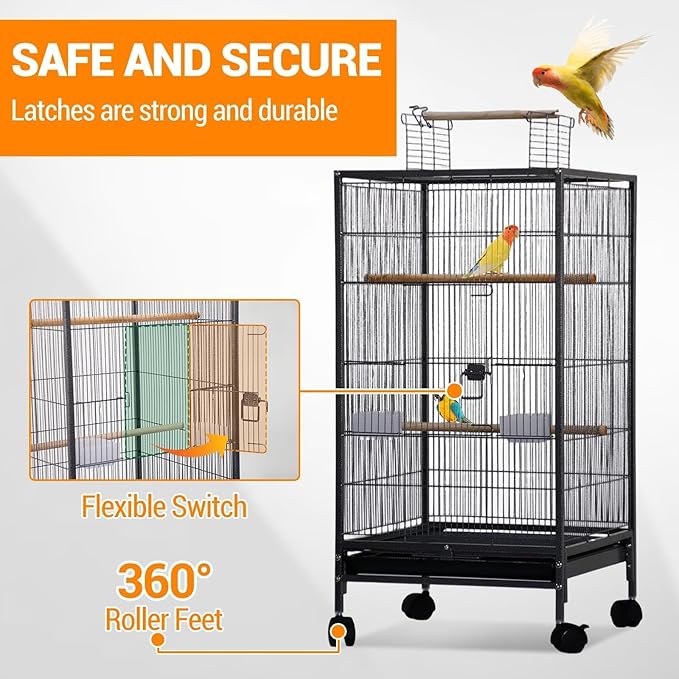 GarveeHome Small Bird Cage with Wheels, Parakeet Cage, Bird Carrier for Parakeets, Canaries, Lovebirds, Small Quaker, Cockatiels, Budgie, Green Cheek (40in)