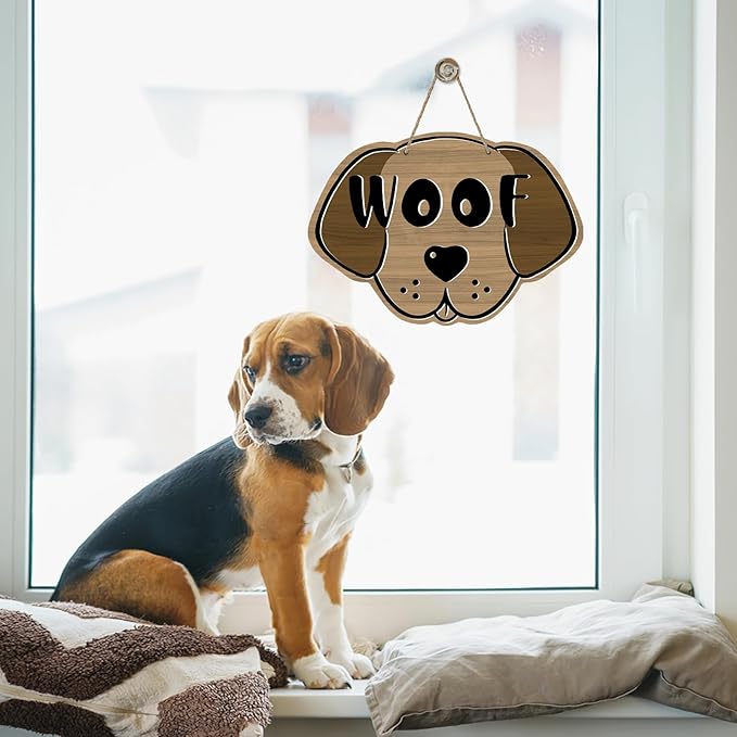 Cute Dog Front Door Sign, Farmhouse Wood Door Hanger Outdoor Outside Porch Decor Pet Lover Owner Gift, Rustic Wooden Wreath Indoor Wall Hanging Decoration