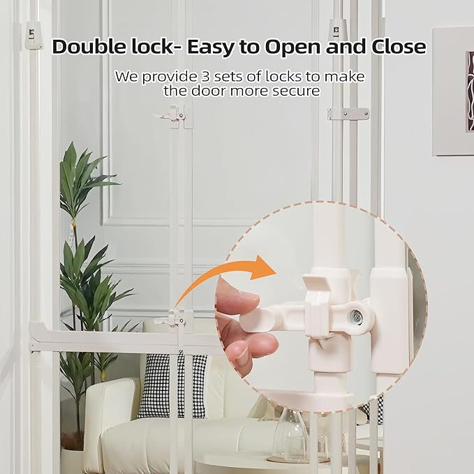 74.80-98.43'' Extra Tall Cat Gate, Adjustable 33.86 and 41.7" Wide, Transparent Full Door Pet Gate, Auto Close No Drilling Cat Proof Safety Gate for Doorway Stairs- White