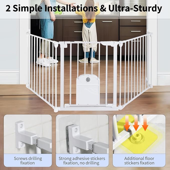 81.11" Extra Wide Baby Gate with Cat Door, Auto Close Pet Gates Dog Gate, Hardware Mounted Walk Through Swing Safety Baby Gates for Stairs, Doorways, Kitchen, House, 30" Tall, 3 Panels