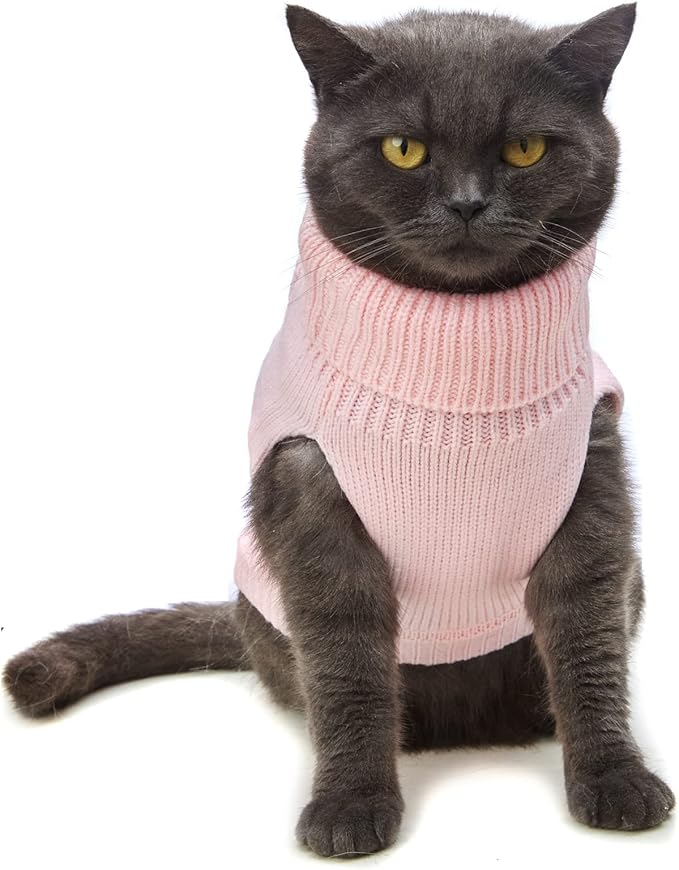 Stretchy Cat Sweater - 17 Colors & 6 Sizes | Snug Winter-Ready Knit for Boy/Girl Cats & Kittens(Light Pink, Large)