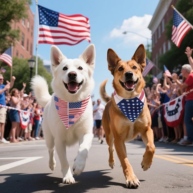 American Flag Dog Bandanas,4th of July Dog Bandana,Large Summer Triangle Patriotic Scarves for Memorial Day and Independence Day,Pet Outfits for Boys and Girls,Red,White & Blue(2PCS,Large)