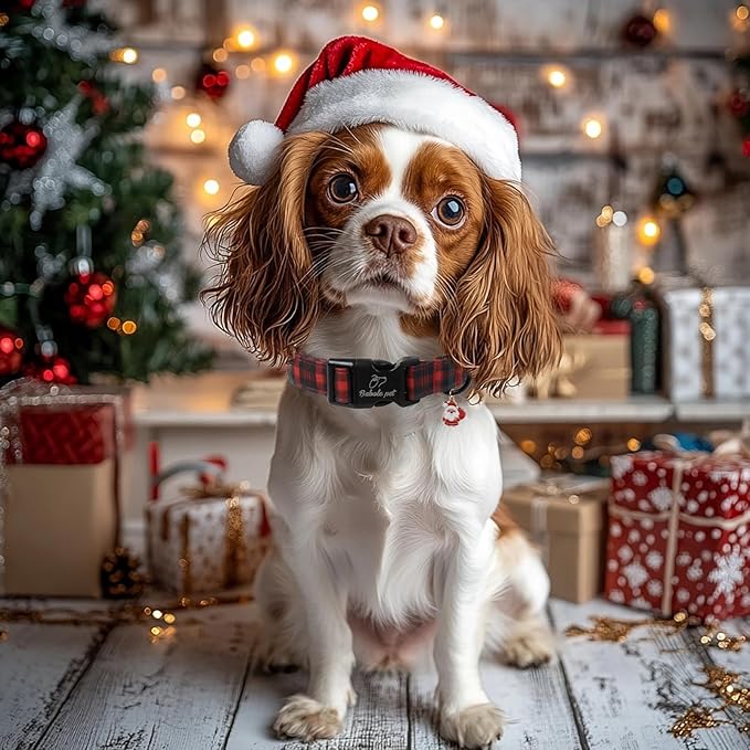 Christmas Dog Collar for Medium Dogs - Vintage Red Green Tartan Christmas Collars for Dogs, Soft Adjustable Winter Holiday Dog Collars with Quick Release Buckle M