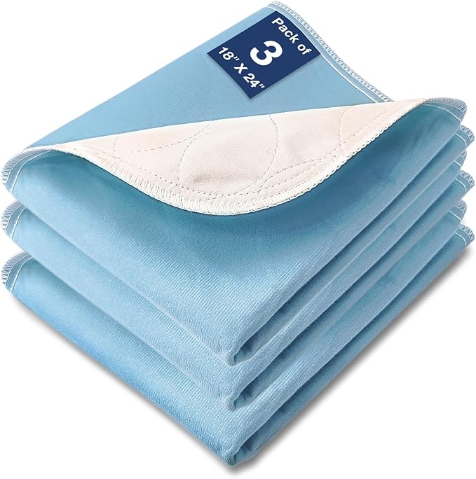 Washable Waterproof Underpads, 24" x 18" (3 Pack) Reusable Incontinence Pads for Chair, Bassinet, Crib, Car Seat, Sofa, Wheelchair, Small Size