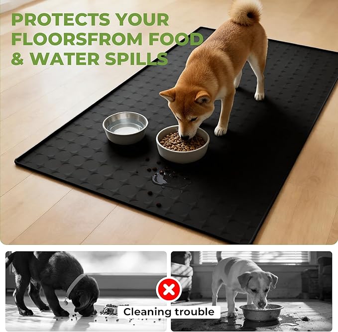 Extra Large 34x22 Inch Silicone Pet Food Mat - Waterproof Dog Mat for Food and Water Bowls, Non-Slip Cat Dog Bowl Mat Protects Floors from Mess, Easy Clean Silicone Mats for Dogs, Ideal Gift for Pets