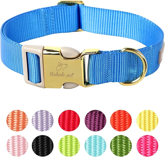 Nylon Dog Collar - Adjustable Blue Soft Webbing Dog Collars for Small Medium Large Dogs Boy Girl Puppy Collar with Safety Metal Buckle L