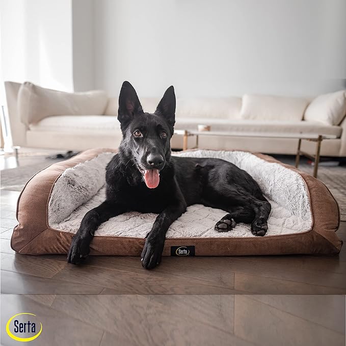 Serta Orthopedic Quilted Couch Dog Bed for Pets – Chocolate Brown (Small)