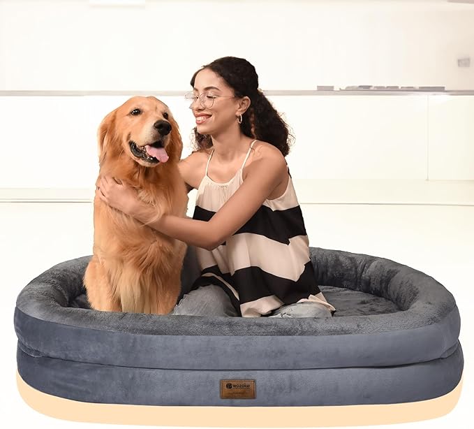 Orthopedic Waterproof Large Dog Bed: Memory Foam Washable Dog Bed with Bolsters -Removable Orthopedic Cover for Medium L XL Large Sized Pet-Non-Slip