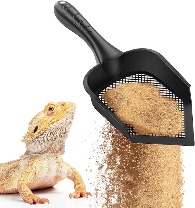 SunGrow Reptile Litter Scoop, Pointed Edge for Terrariums, Right-Angled Deep Shovel for Reptiles & Cats, Durable Plastic, Black, 1 Pack