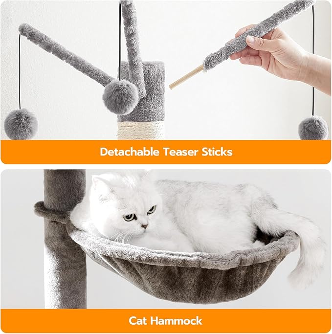 HOOBRO Cat Tree Tower with Litter Box Enclosure Indoor, Wooden Cat Condo with Scratching Posts, Litter Box Furniture Hidden, All-in-One Cat House, Greige BG15MZ03
