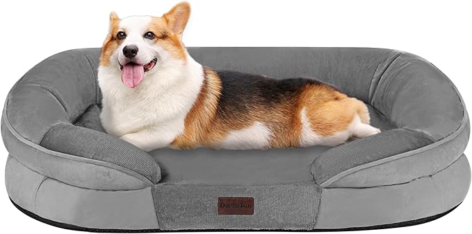 Dwanton Orthopedic Dog Bed for Medium Dogs with Gel Memory Foam, Waterproof Dog Sofa, Washable Pet Bed with Four Sided Bolster Cushion, Removable Cover & Non-Slip Bottom, 35", Medium Gray