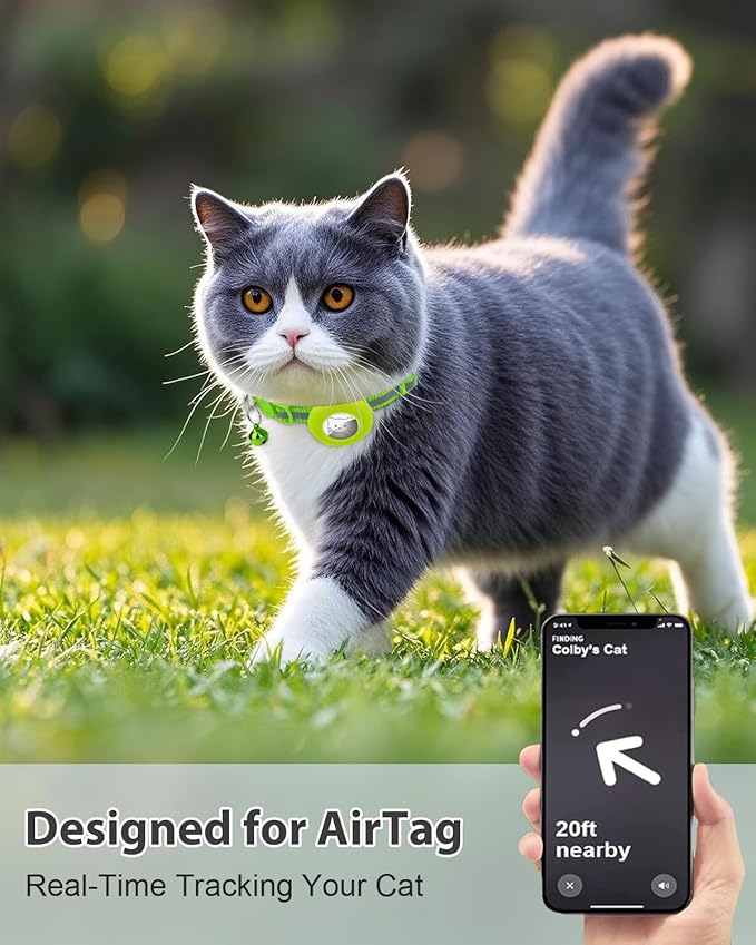 Joytale AirTag Cat Collar 2 Pack with Breakaway Safety Buckle, Reflective Cats Collar with AirTag Holder, Adjustable 7.5-12.5 Inch, Anti-Fraying Lightweight for Girl Boy Kitten, Green