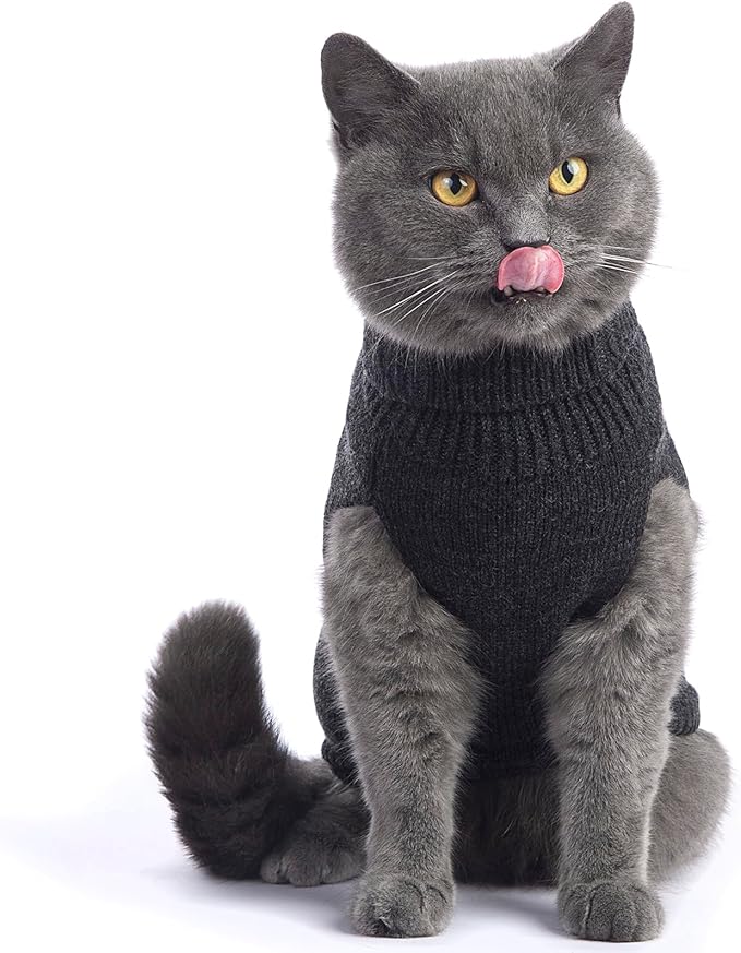 Stretchy Cat Sweater - 17 Colors & 6 Sizes | Snug Winter-Ready Knit for Boy/Girl Cats & Kittens(Dark Gray, Small)