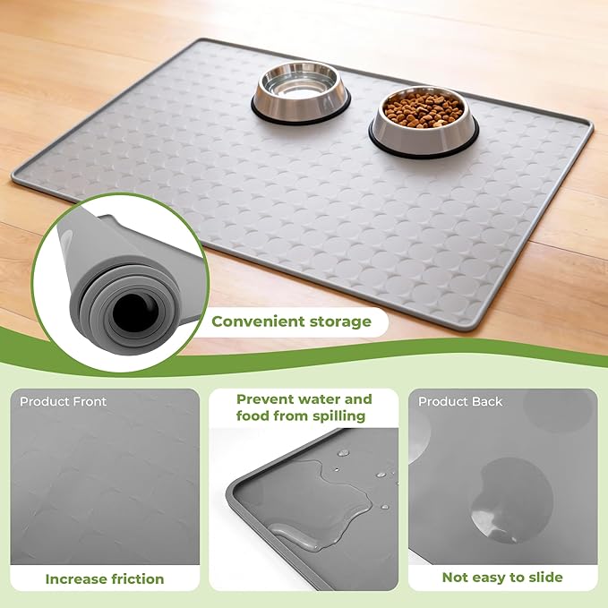 Extra Large 34x22 Inch Silicone Pet Food Mat - Waterproof Dog Mat for Food and Water Bowls, Non-Slip Cat Dog Bowl Mat Protects Floors from Mess, Easy Clean Silicone Mats for Dogs, Ideal Gift for Pets