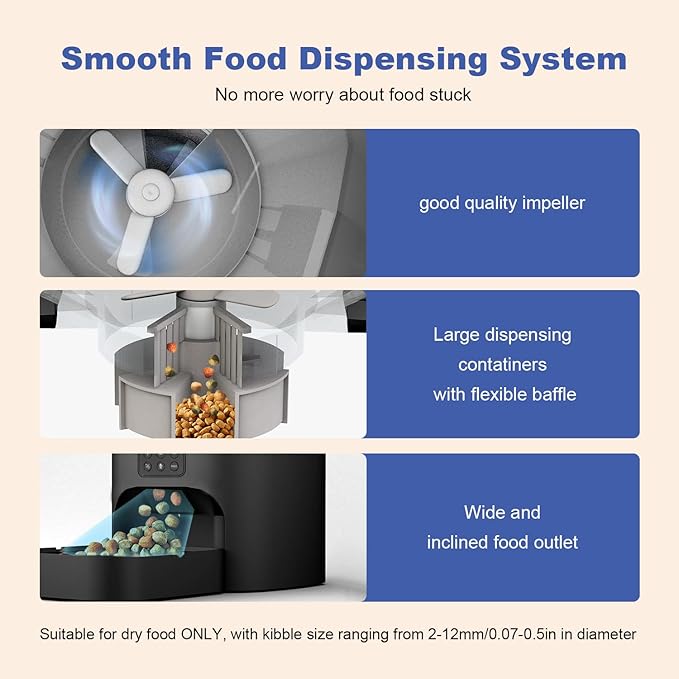 Automatic Cat Feeder, Cat Food Dispenser with 10s Voice Recorder, Pet Feeder up to 8 Meals per Day, Timed Feeder with Dry Food Sealed Ring (Black, 4L)