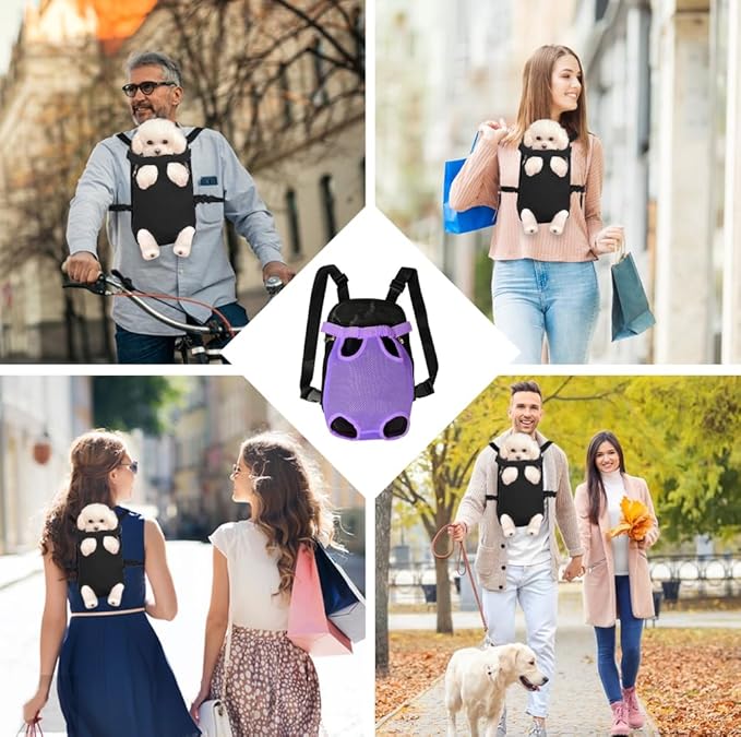 FEimaX Dog Carrier Backpack Pet Legs Out Front Cat Travel Bag, Adjustable Puppy Backpacks Carriers Hands-Free for Small Medium Dogs Cats Hiking Traveling Camping Daily Walking