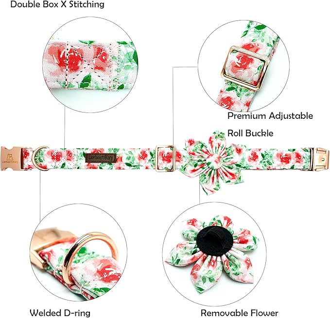 Lionheart glory Dog Collar Flowers Collar Floral Dog Collar with Flower Spring Summer Cute Collar Dog Boy or Girl Dog Collars Soft Durable Adjustable Dog Collars for Medium Dogs