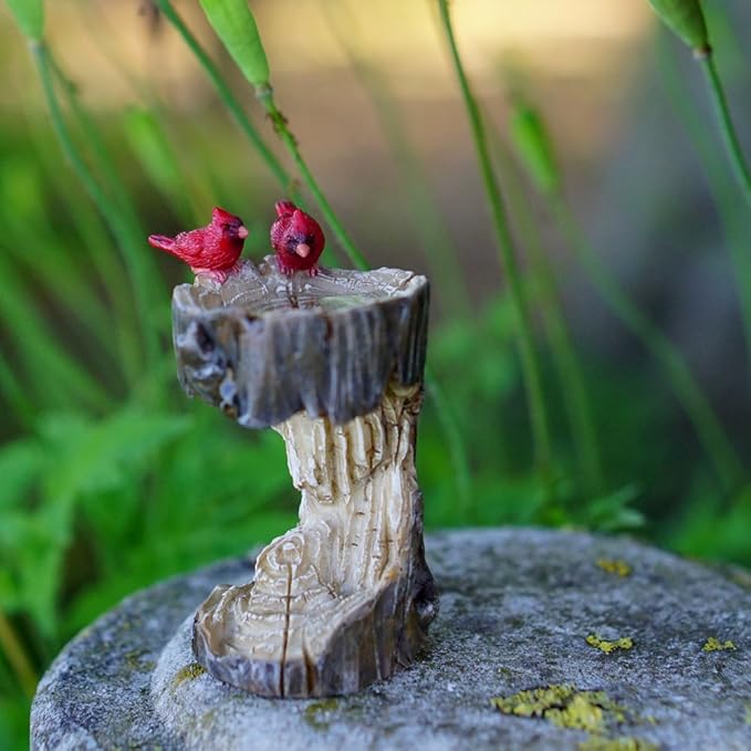 Top Collection 4380 Miniature Fairy Garden & Terrarium Mini Stump Bird Bath Statue with Cardinals, Small