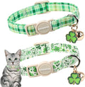 2 Pack St. Patrick's Day Cat Collars, DOGWONG Spring Green Shamrock Cat Collars with Safety Buckle for Cats