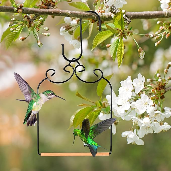 2 Pack Hummingbird Swings and Perches Metal Frames with Wooden Dowel, Bird Swings Outdoor Perches with Iron S Hooks for Hanging Indoor Outdoor Trunk Lawn Patio Garden