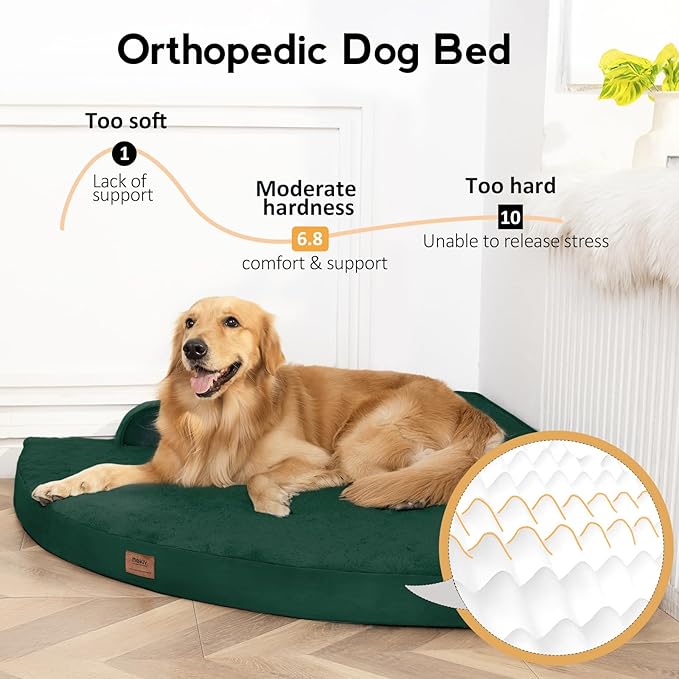 Large Dog Bed - XL Orthopedic Egg-Crate Memory Foam Dog Beds with Removable Washable Cover, Waterproof Pet Beds with Non-Slip Bottom, Dark Green