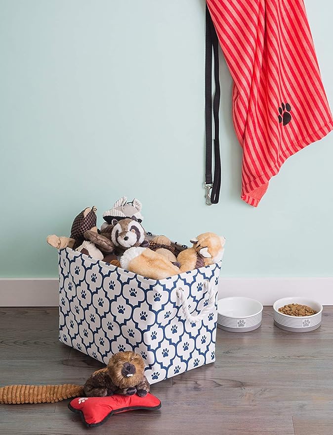 Bone Dry Pet Storage Collection Lattice Paw Print, Small Rectangle, White/Navy