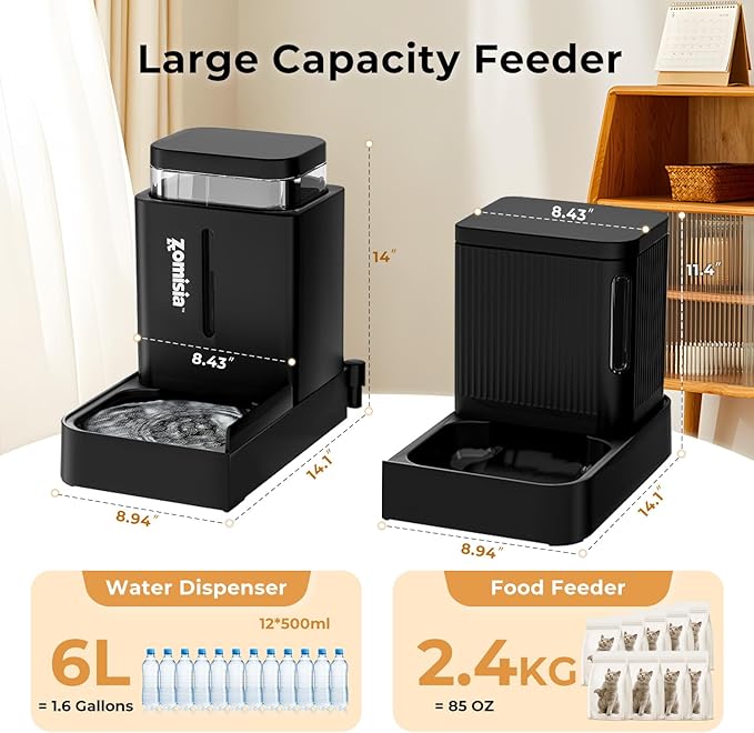 Gravity Dog Food and Water Dispenser, 2 in 1 Automatic Dog Feeder with 180 Degree Rotatable, 2 Pack Large Capacity Self Feeding for Small Dogs Puppy, White, 1.6GALx2