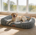 Dog Bed Large Size Dogs Washable Soft Furry Pet Bed, Calming Rectangle Large Dog Bed with Removable Cover & Anti-Slip Bottom, Orthopedic Anti-Anxiety Pet Bed with Handle, 35x27x5 Inches, Grey