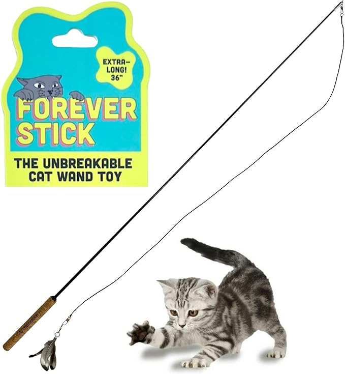 Forever Stick - The Unbreakable Cat Wand Toy, Extra Long Durable Cat String Toy for Indoor Cats, Cat Fishing Pole Toy for Bored Indoor Adult Cats, Feather String Toy On Stick Enrichment