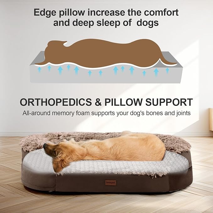 Orthopedic Dog Beds for Extra Large Dogs, 44" x32.6" x7.6" Supportive Dog Sofa Bed with 28D Egg-Crate Foam, Removable Washable Cover, Waterproof Lining, for Puppy,Senior,Sick,Brown