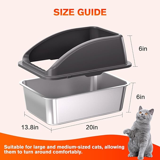 2PACK Stainless Steel Cat Litter Box, 20" L x 13.8" W x12 H Metal Kitty Litter Box with Lid, Never Absorbs Odors, Leak-Proof, Non-Sticky, Easy to Clean, with Scoop