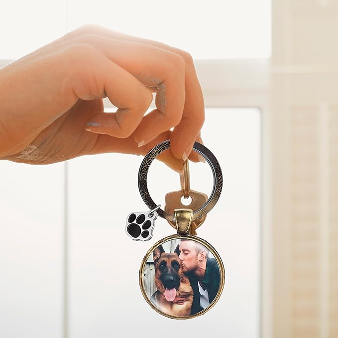 Custom Pet Photo Keychain Personalized Photo Pawprint Dog Tag Keychain Engraved Keyring Animal Pet Lover