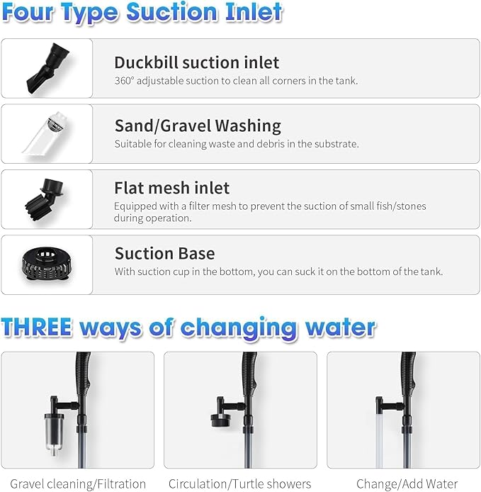 6-in-1 Electric Aquarium Gravel Cleaner, 530GPH Fish Tank Vacuum with Water Changer, Sand Washer & Debris Remover, Quiet 32W Pump & Telescopic Pole for Freshwater & Saltwater Tanks (Blue)