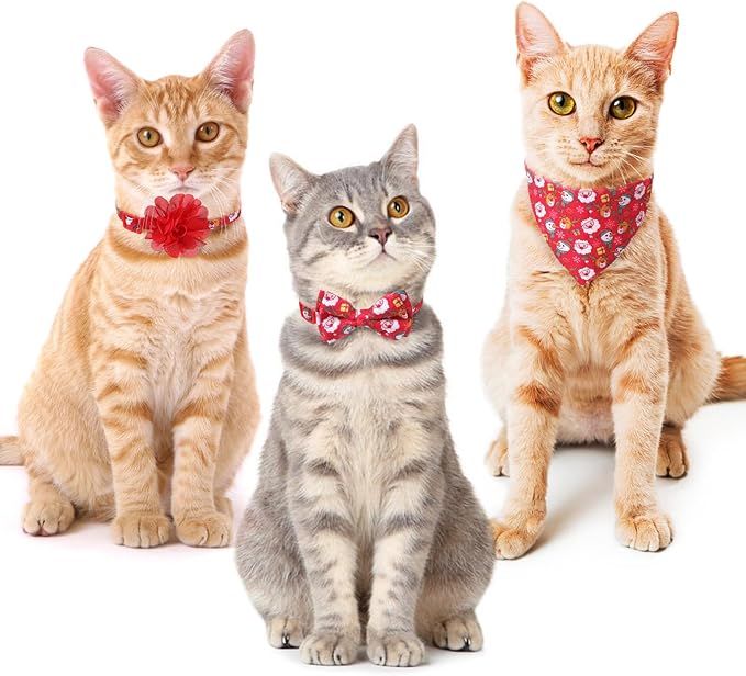 Breakaway Cat Collars with Bell & Cute Pendants - 3 Pack Adjustable Safety Kitten Collars - Decoration for Girl Boy Cats Puppy and Small Pets (Style C - Christmas)