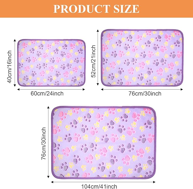 Tatuo 4 Pcs Dog Blanket for Pet Cat Blankets Indoor Puppy Teething Stuff Toys Paw Print Fleece Soft Blanket Sleep Mat for Guinea Pig Cage(White, Coffee, Pink, Purple,Medium(30 x 20.5 Inch),Square)