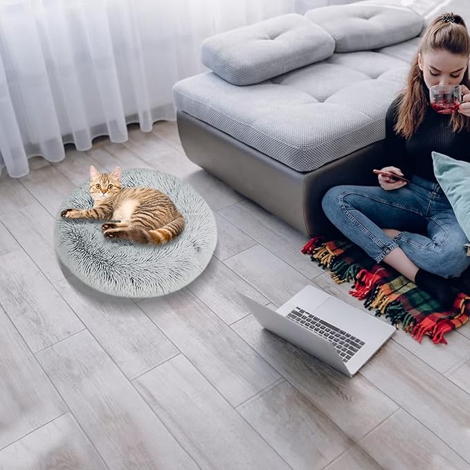 Cat Beds for Indoor Cats,20 Inch Dog Bed for Small Melium Large Dogs, Washable-Round Pet Bed for Puppy and Kitten with Slip-Resistant Bottom