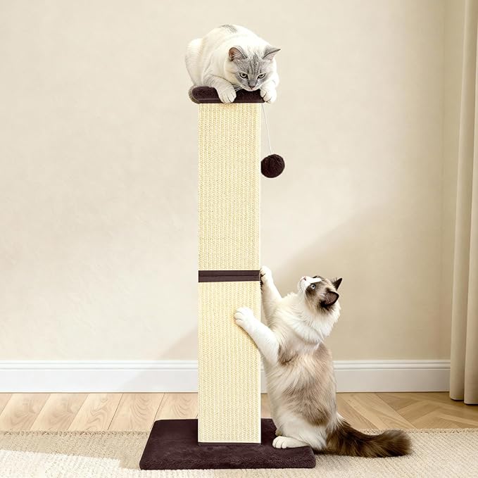 Cat Scratching Post 32 Inch for Indoor Large Cats and Kitten, Nature Sisal Tall Cat Scratch Post, Sisal Cat Scratcher Improve Cat's Scratching Habits and Protect Your Furniture, Beige