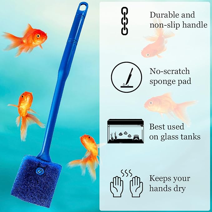 SunGrow Aquarium, Crested Gecko, Hermit Crab Sponge Scraper, 16” x 2”, Double-Sided Blue Sponge, Freshwater & Saltwater Fish Tank Maintenance, for Glass Surfaces Only