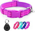azuza Reflective Dog Collar with Airtag Holder, Soft Neoprene Padded Pet Collar with ID Tag Ring, Adjustable for Puppy and Small Dogs,Purple,XS