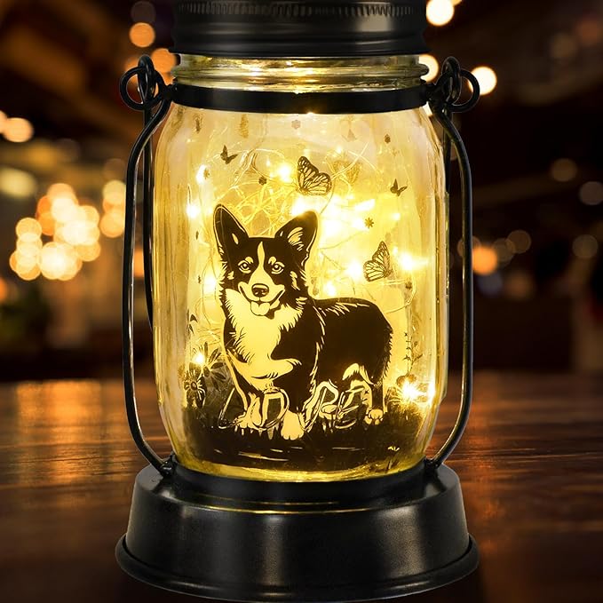 kyoryuger Corgi Gifts for Women/Men Corgi Solar Lanterns Dog Mom Birthday Dog Lovers Lantern Pet Loss Pet Memorial Lights Solar Garden Decoration for Yard, Patio,Backyard,Porch Torches