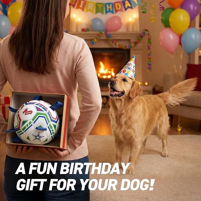 QDAN World Cup Soccer Ball for Dog, 8 Inch Dog Balls with Straps for Interactive, Tug and Training, Indoor Outdoor Toys for Medium & Large Dogs, 2026 Herding Ball