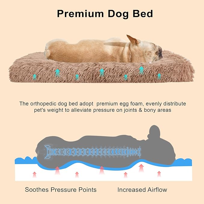 Fluffy Orthopedic Dog Beds for Small Dogs with Washable Removable Cover Dog Crate Bed Egg Crate Foam Support Plush Pet Pad Mat with Anti-Slip Bottom (30 * 20,Khaki)