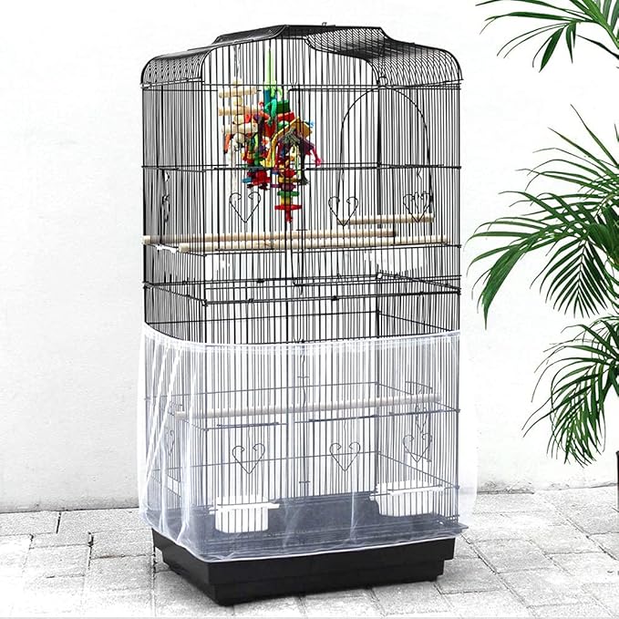 Universal Bird Cage Seed Catcher,Seed Catcher Guard Net Cover,Parrot Nylon Mesh Net Cover,Soft Airy Cage Net Stretchy Skirt for Round Square Cage