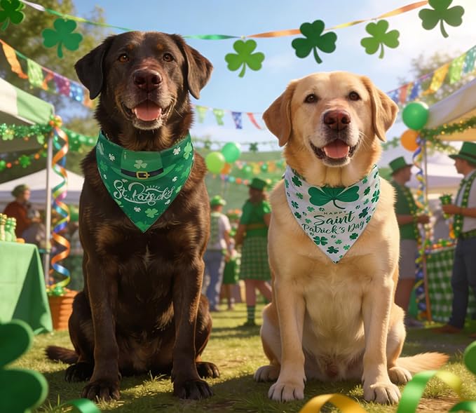 St. Patrick's Day Dog Bandanas Set 2PCS-Large,Featuring Irish Shamrock & Plaid Design Bandanas for Holiday Parties,Perfect Pet Scarves for Boys and Girls,Dog Outfit Gifts for Medium to Large Dogs