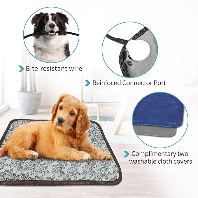 Cat Heating Pad Round with Smart Thermostat Switch and Power Line Protection Tube,Obtained MET and UL Dual Certification,Waterproof Pet Heating Pad for Cats-Rose