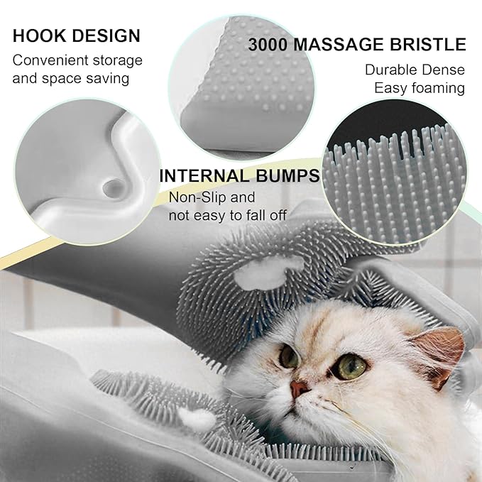 Dog Washing Gloves for Shedding & Bathing - 5-Finger Deshedding & Massage Gloves for Dogs & Cats, Reusable Heat-Resistant Silicone Brush Gloves, Gentle Hair Removal & Bathing Aid (Pair) (Grey)