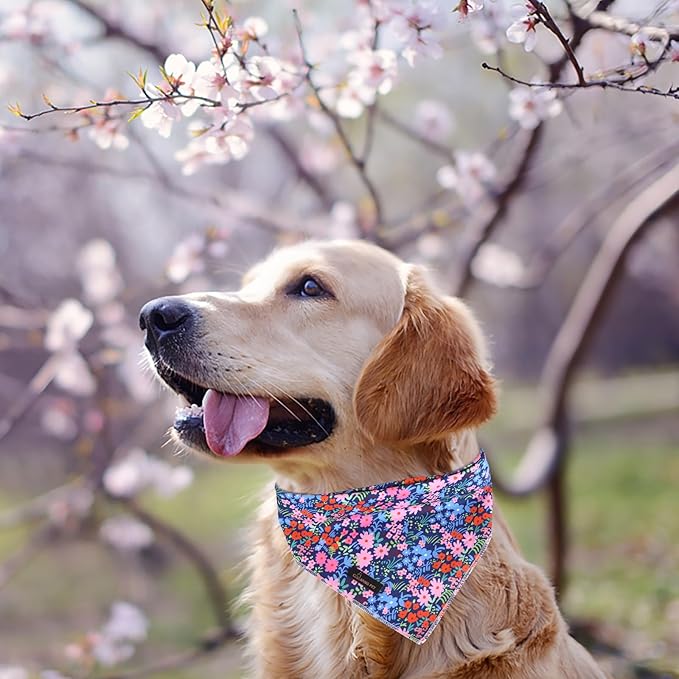 ARING PET Floral Dog Bandanas, Blue Pink Orange Flowers Pet Bandana Scarf Triangle Bibs for Puppy Small Medium Large Boy Girl Dogs Cats-S