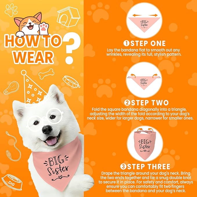 2 Pack Big Sister Big Brother Dog Bandanas, Adjustable Pet Bandana for Pregnancy Announcement, Soft Triangle Scarf for Small Medium Large Dogs, Puppy Sibling Reveal Accessories