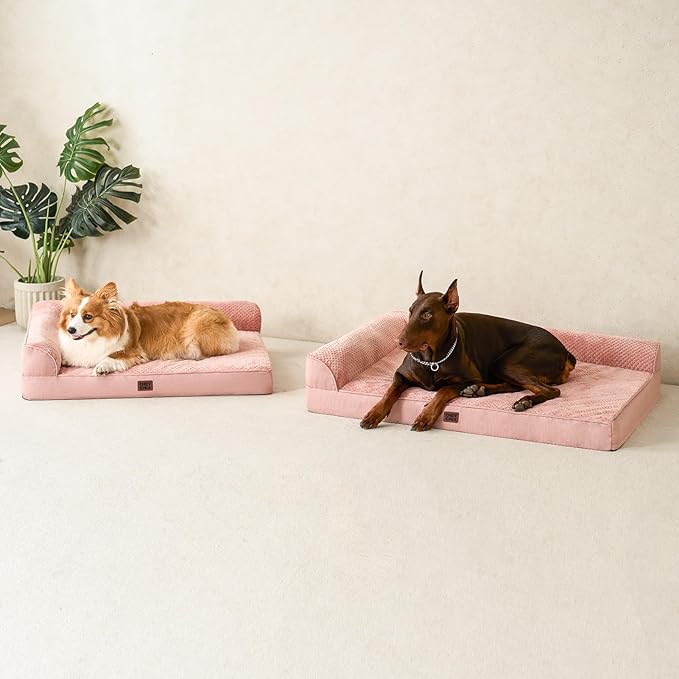 EHEYCIGA Orthopedic Dog Bed Medium Size Dogs, Memory Foam Dog Bed with Washable Removable Cover, Waterproof Pet Sofa Couch for Crate with Nonskid Bottom, 30x20x6, Pink